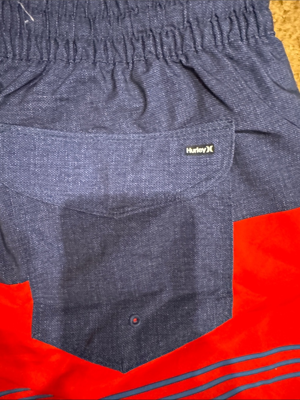 Hurley Men’s Red, Navy & Light Blue Striped Swim Trunks - Picture 4 of 6